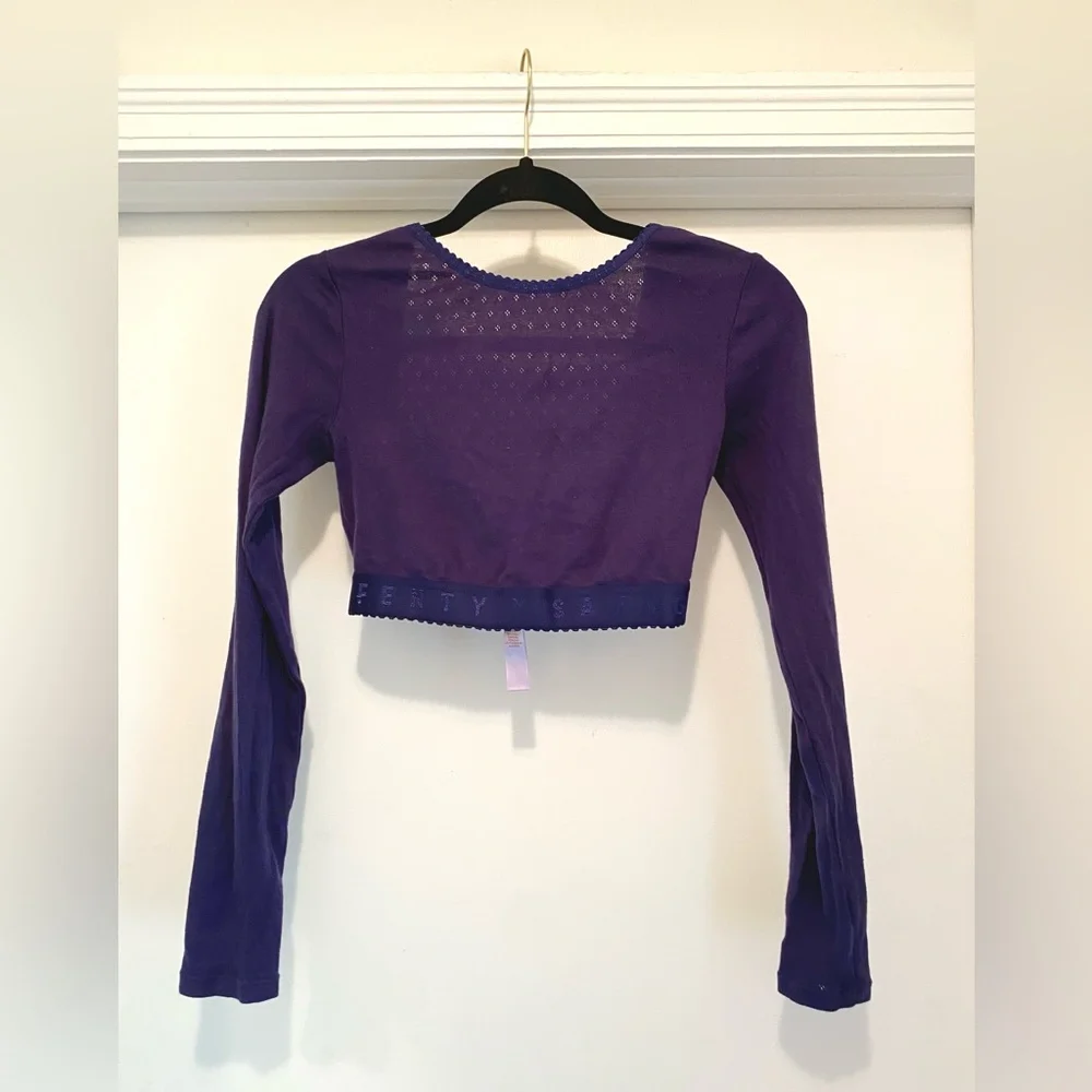 Savage X Fenty Long Sleeve Crop Top Blue Size XS Pointelle knit Scoop Neck